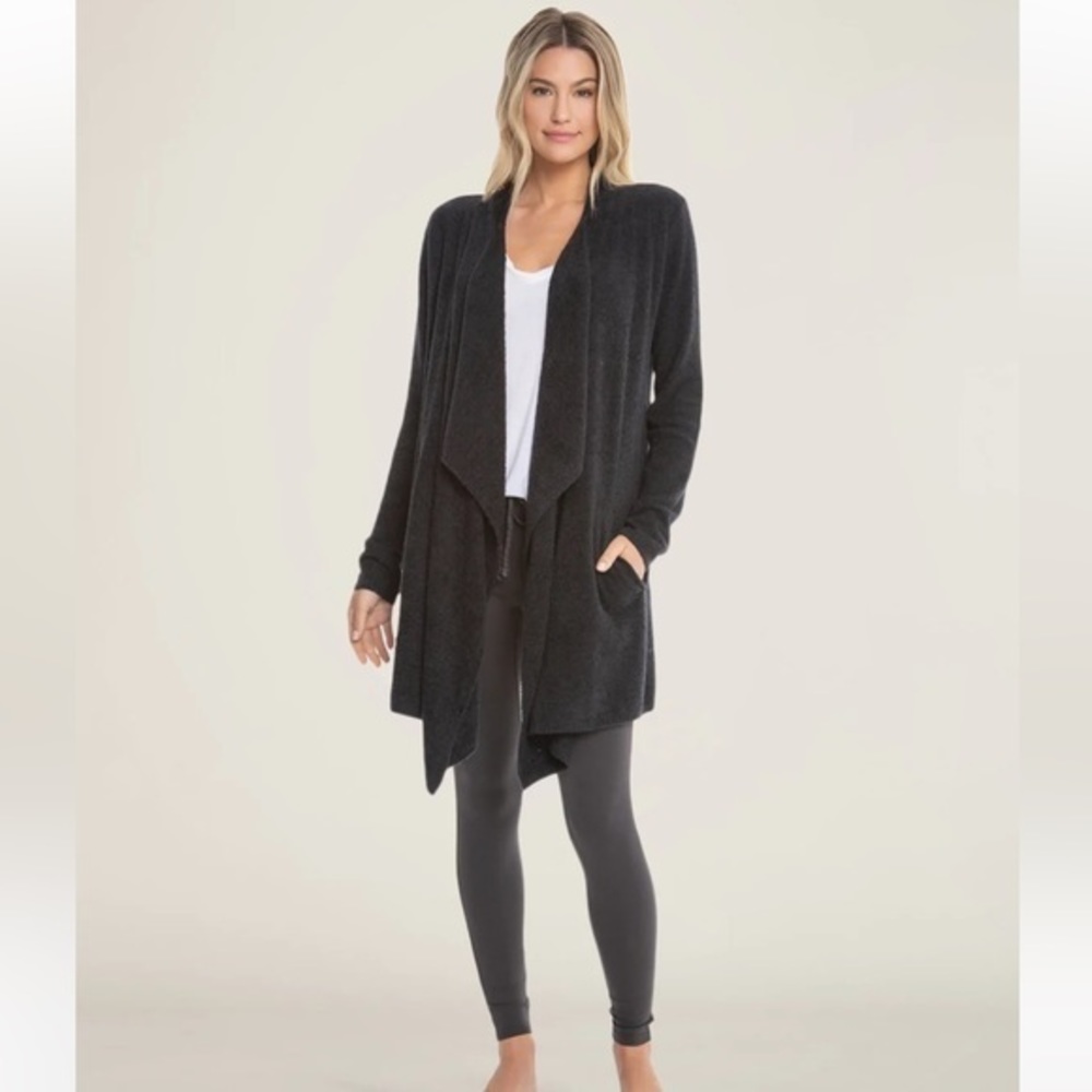 Barefoot Dreams CozyChic open Drape Front Cardigan L/xL super soft gray